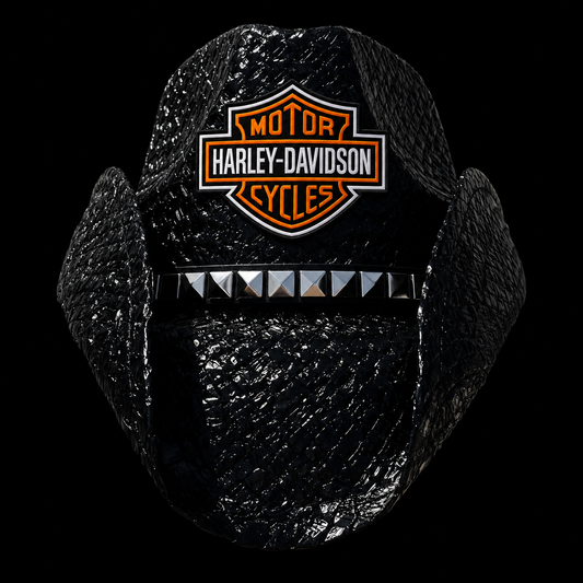 BIKER HAT WITH ORANGE PATCH — Pre-order, Ships Late August