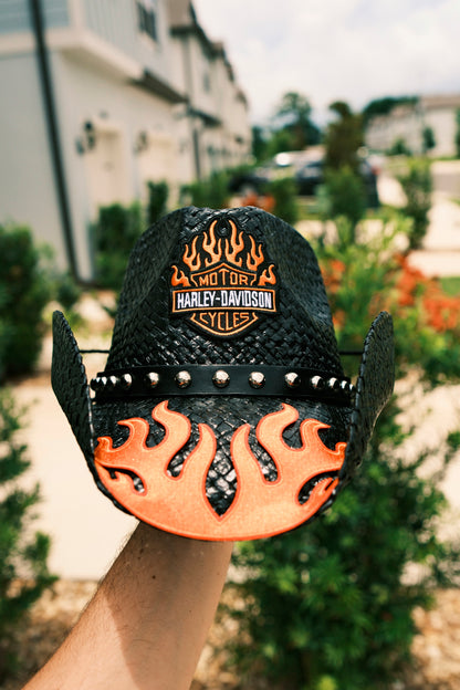 BIKER HAT WITH FLAME PATCH