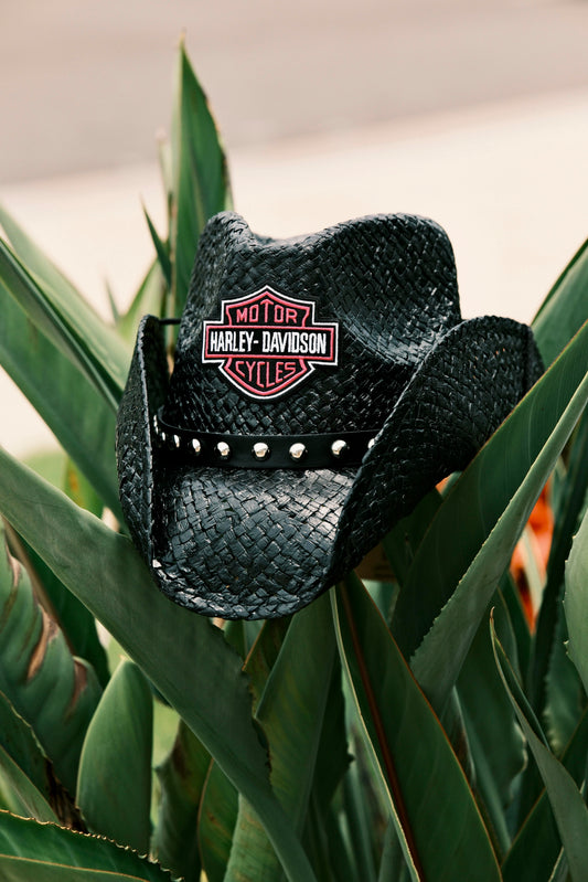 BIKER HAT WITH PINK PATCH — Pre-order, Ships Late August