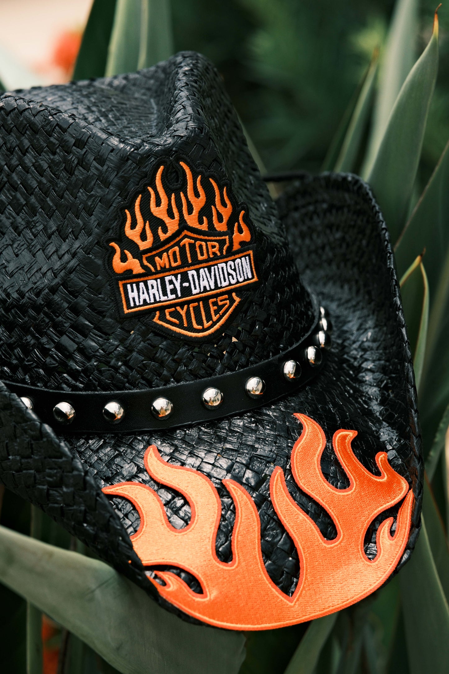 BIKER HAT WITH FLAME PATCH