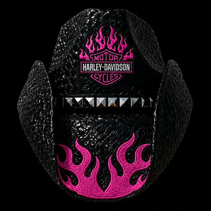BIKER HAT WITH PINK FLAME PATCH