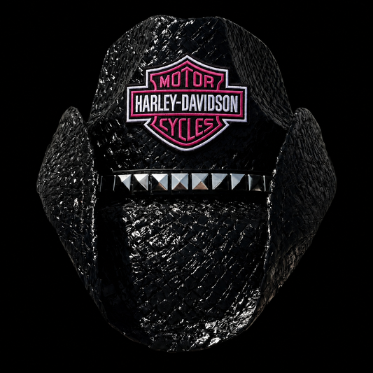 BIKER HAT WITH PINK PATCH — Pre-order, Ships Late August