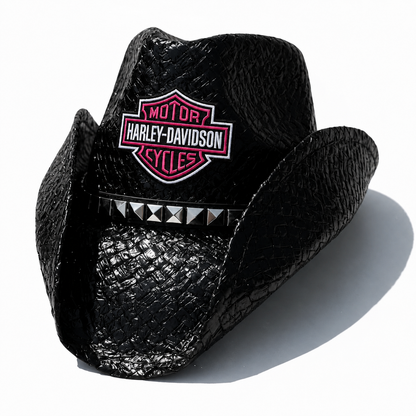BIKER HAT WITH PINK PATCH